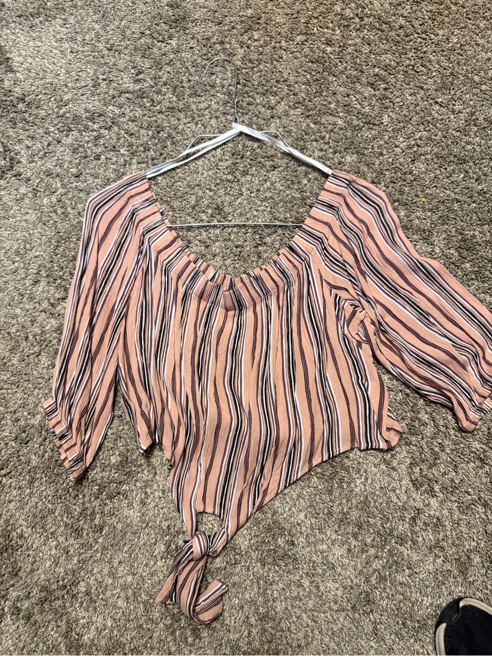 Papaya Peach and Black Striped Tie-Front Crop Top